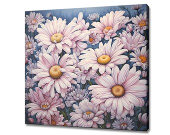 Pink Daisies Flowers Bouquet Canvas Print Wall Art, Modern Floral Design Home Decor, Botanical Flowers Wall Art, Gift For Flowers Lover