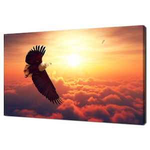 Fish Eagle Flying Above Clouds At Sunset Modern Design Home Decor Canvas Print Wall Art Wall Hanging
