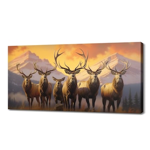 Deer Herd In The Sunny Mountains Canvas Print, Wildlife Inspired Art, Enchanting Animals Canvas Wall Art Picture, Wildlife Home Decor