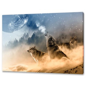 Stunning Howling Wolves In The Moonlight Modern Design Home Decor Canvas Print Wall Art Picture Ready To Hang