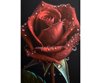 Beautiful Red Rose Flower With Water Drops, Flower Wall Art Print, Modern Floral Design Home Decor Canvas Print Wall Art Picture