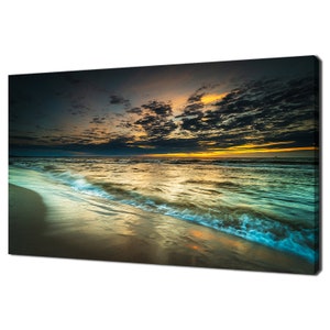 Green Yellow Sunset By The Sea Seascape Modern Design Home Decor Canvas Print Wall Art Picture