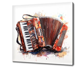 Music Accordion Abstract Watercolour Painting Canvas Print Wall