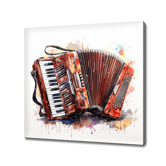 Music Accordion Abstract Watercolour Painting Canvas Print Wall