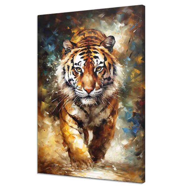 Colourful Running Tiger Wild Cat Animal Modern Painting Style Design Home Decor Canvas Print Wall Art Picture