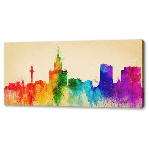 Warsaw Capital of Poland Warszawa Colourful Skyline Landmarks Watercolour Modern Design Home Office Decor Canvas Print Wall Art Picture
