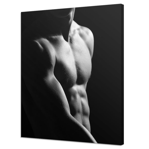 Muscular Nude Male Model Sexy Erotic Black And White Modern Design Canvas Print Home Decor Wall Art Picture