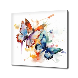 Stampa artistica da parete con farfalle colorate arcobaleno, stile acquerello di farfalle, stampa su tela per arredamento moderno