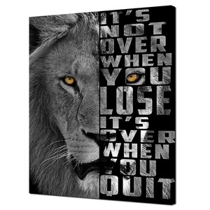 It&#39;s Not Over When You Lose Lion&#39;s Head Typography Quote Modern Canvas Print Wall Art Picture