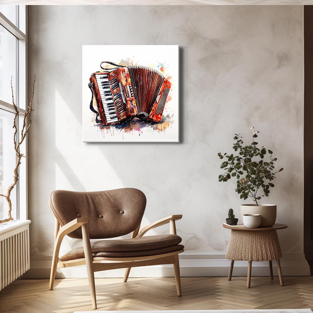 Music Accordion Abstract Watercolour Painting Canvas Print Wall