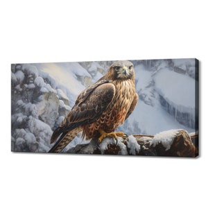 Hawk In The Snowy Mountains Canvas Print, Wildlife Inspired Art, Enchanting Animals Wall Art, Wildlife Home Decor, Birds Picture Print