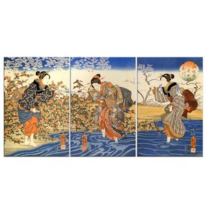 The Ide Tama River in Yamashiro Province Utagawa Kuniyoshi 3 Panels Modern Japanese Art Canvas Print Wall Art Home Decor