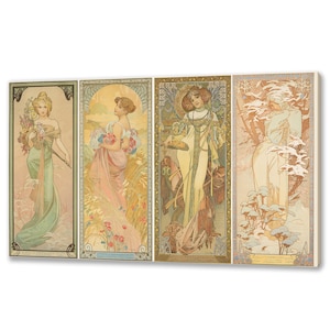 Alphonse Mucha The Four Seasons Art Nouveau Reproduction Single Panel Modern Style Canvas Print Wall Art Picture