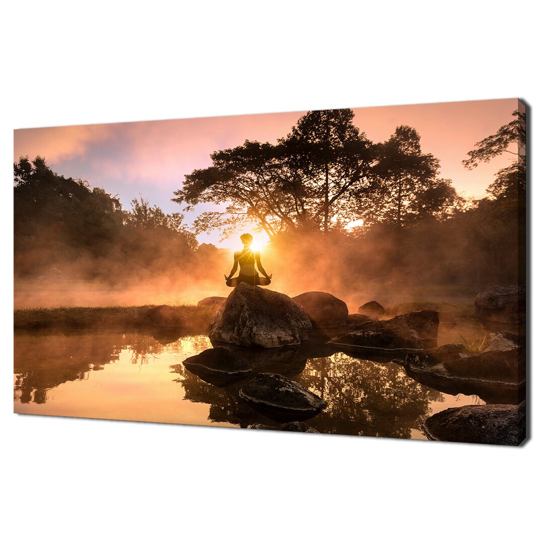 Woman Meditating by the Lake at Sunset Yoga Modern Design Home Decor ...