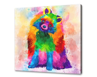 Pomeranian Dog Colourful Watercolour Canvas Wall Art Picture Print Wall Hanging Pet Home Decor Handmade Ready To Hang