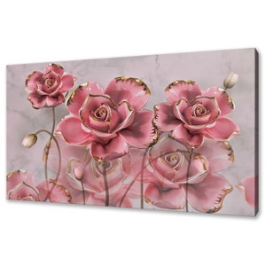 Beautiful Abstract Pink Roses Flowers Modern Design Home Decor Canvas Print Wall Art Picture