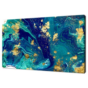 Marbled Blue Teal Gold Abstract Texture Modern Design Canvas Print Wall Art Picture