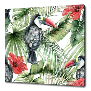 Tropical Flowers Toucans Birds Modern Design Home Decor Canvas Print Wall Art Picture