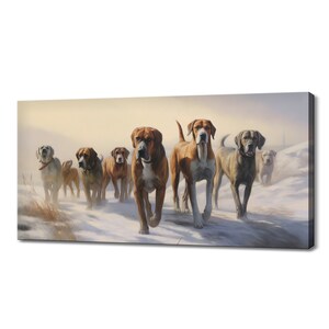 Dogs Running In The Snow Canvas Print, Wildlife Inspired Art, Enchanting Animals Canvas Wall Art, Wildlife Home Decor, Animals Picture Print