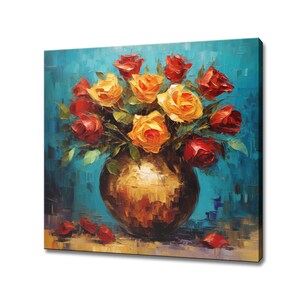 Bouquet Of Roses Flowers In A Vase, Oil Painting Style Canvas Print Wall Art, Modern Floral Design Home Decor, Botanical Flowers Wall Art