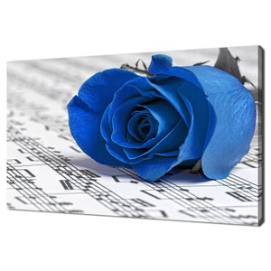 Schöne Blaue Rose Blume mit Musiknoten Modernes Design Wohnkultur Leinwand Druck Wand Kunst Bild