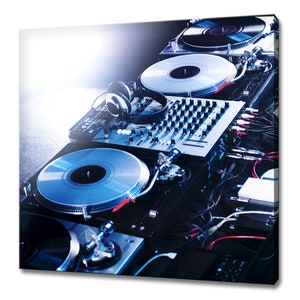 DJ Mixer Deck Headphones Music Disco Modern Design Home Decor Canvas Print Wall Art Picture