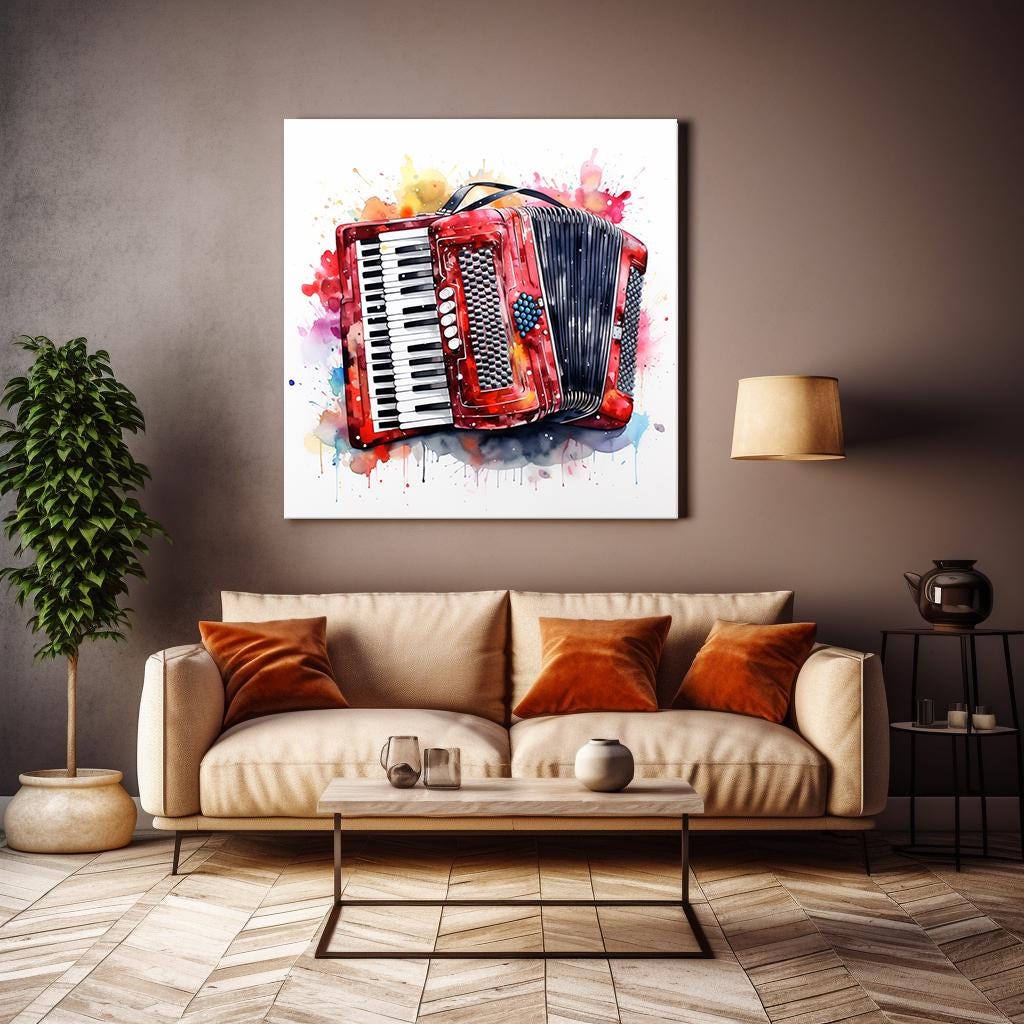 Music Accordion Watercolour Abstract Painting Canvas Print Wall