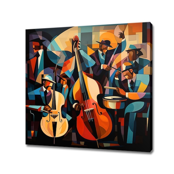 Music Band Players Colourful Abstract Cubism Canvas Print Wall Art