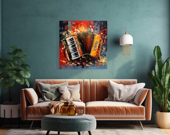 Accordion Music Colourful Painting Style Canvas Print Wall Art