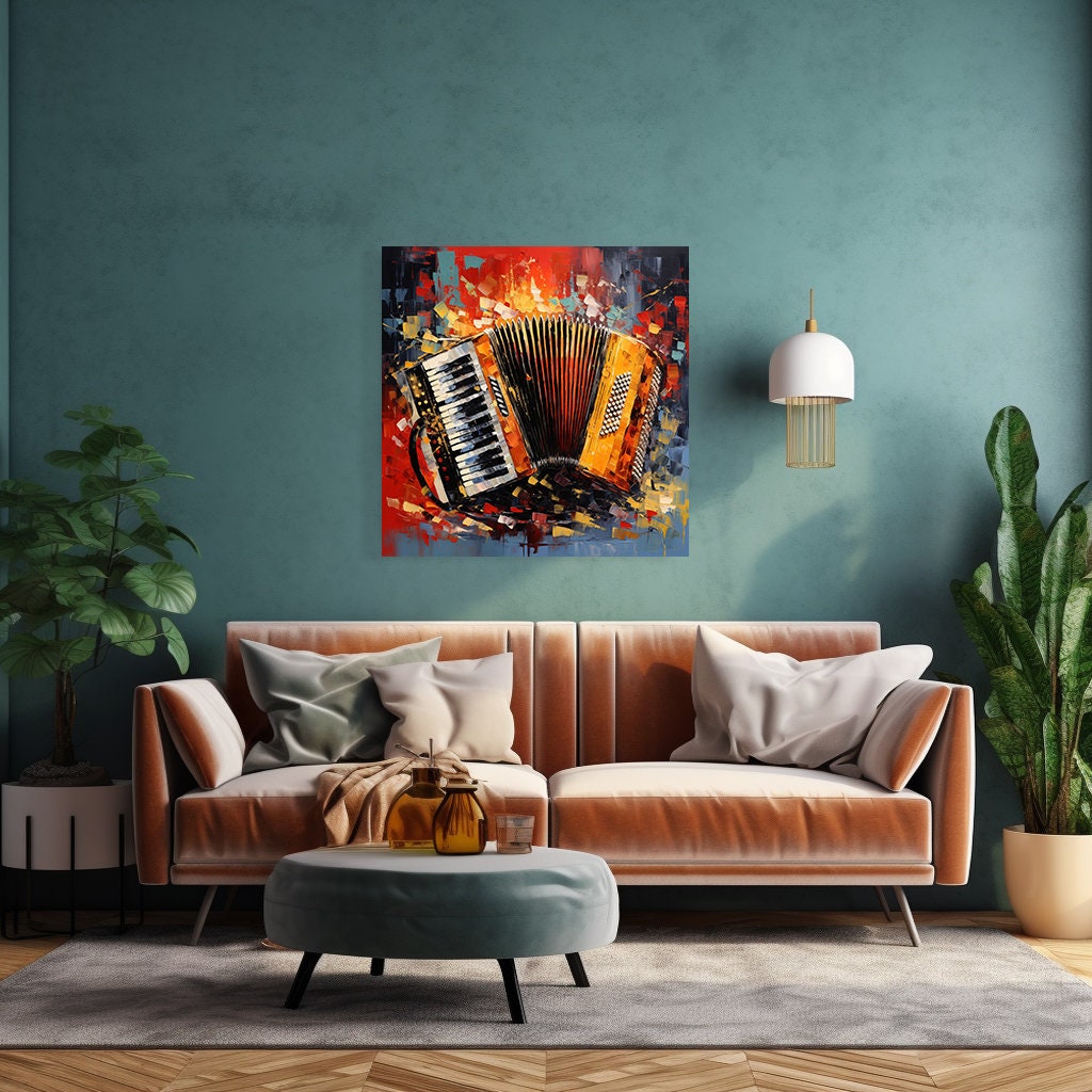 アート・デザイン・音楽 Styles of Living by Isa Vercelloni Accordion Music Colourful Painting Style Canvas Print Wall Art