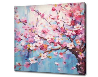 Cherry Blossom Flowers Tree Brunch, Oil Painting Style Canvas Print Wall Art, Modern Floral Design Home Decor, Botanical Flowers Wall Art