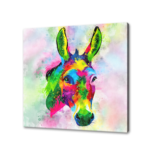 Colourful Donkey Watercolour Canvas Wall Art Picture Print Wall Hanging Pet Home Decor Handmade Ready To Hang