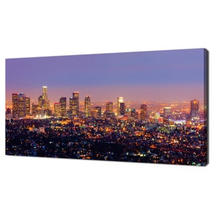 Skyscrapers At Night In Los Angeles Panoramic Modern Design Home Decor Canvas Print Wall Art Picture Wall Hanging
