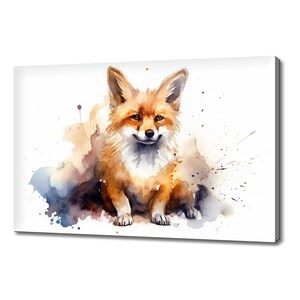 Süßes Ingwer Fuchs Jungtier Aquarell Leinwand Druck Kunst, Modernes Design Wohnkultur, Tier Haustier Leinwand Druck Wandkunst, Geschenk für Fuchs Liebhaber