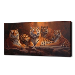 Tigers Family Canvas Print, Wild Cats Inspired Art, Enchanting Animals Canvas Wall Art, Wildlife Home Decor, Majestic Animals Picture Print