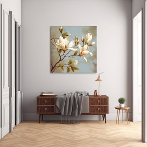 Beautiful White Magnolia Flowers Tree Branch Painting Style Canvas ...