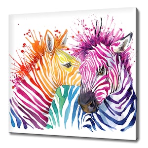 Zebras coloridas arco-íris aquarela respingos de tinta animal design moderno decoração para casa impressão em tela arte de parede imagem pendurada na parede