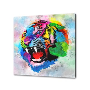 Colourful Roaring Tiger Watercolour Abstract Animal Canvas Print Wall Art Picture Modern Design