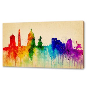Buenos Aires Argentina Colourful Skyline Landmarks Watercolour Painting Style Modern Design Home Office Decor Canvas Print Wall Art Picture