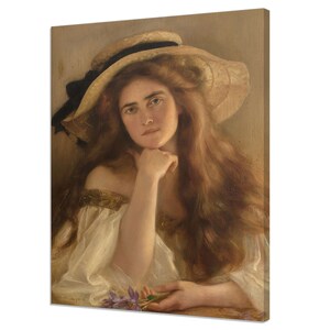 Young Woman In A Large Hat Albert Lynch Reproduction, Vintage Painting Canvas Print, Antique Female Portrait Fine Art, Lady Portrait Print