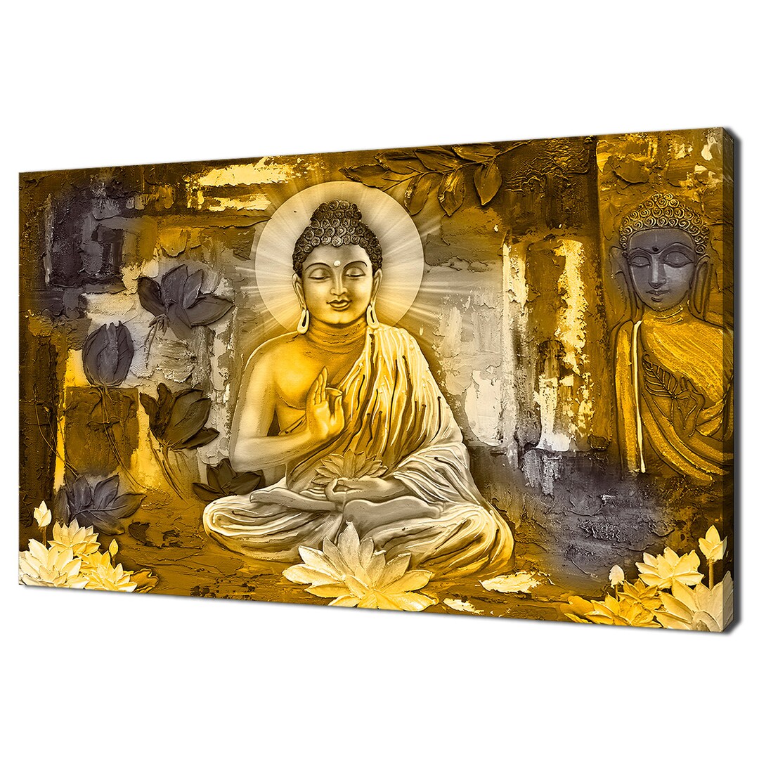 Golden Buddha With Lotus Flowers Religious Modern Design Canvas Print ...