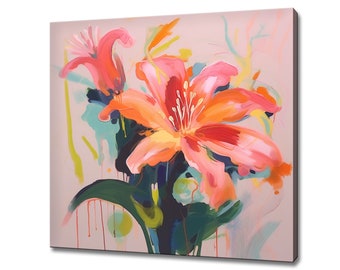 Lily Flowers Painting Style Canvas Print Wall Art, Modern Floral Design Home Decor, Botanical Flowers Wall Art, Gift For Flowers Lover