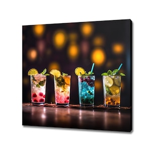 Assorted Colourful Cocktails Drinks Glasses, Kitchen Modern Design Home Restaurant Bar Decor Canvas Print Wall Art Picture Wall Hanging