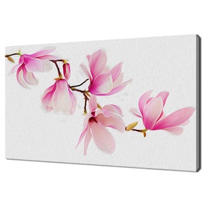 Beautiful Pink Magnolia Flowers Tree Branch Oil Painting Style Modern Design Home Decor Canvas Print Wall Art Picture
