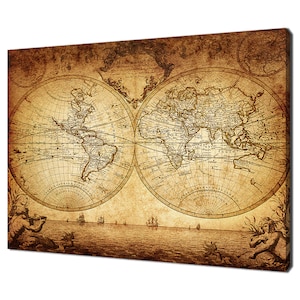 Carte du monde vintage grunge Design moderne décoration d'intérieur impression sur toile art mural photo tenture murale