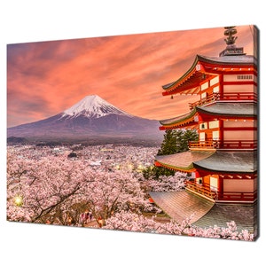 Japan Spring Blossom Landscape Mount Fuji Panorama Modern Design Home Decor Canvas Print Wall Art Picture
