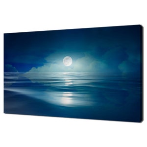 Full Moon Over The Blue Sea Modern Design Home Decor Canvas Print Wall Art Picture Ready To Hang