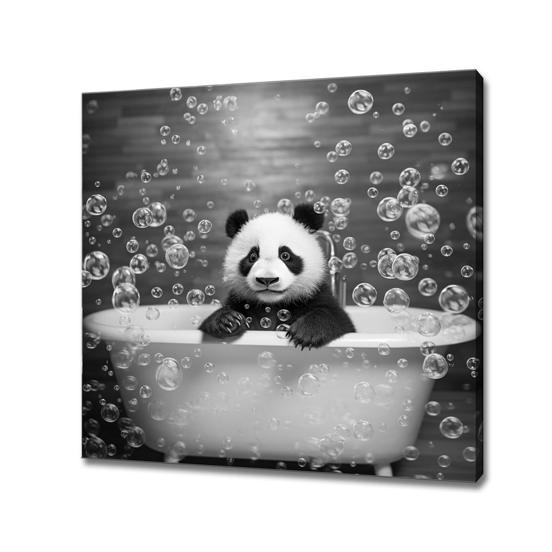 Cute Panda Bear in the Bath Tub, Canvas Art Print Kids Nursery Room ...
