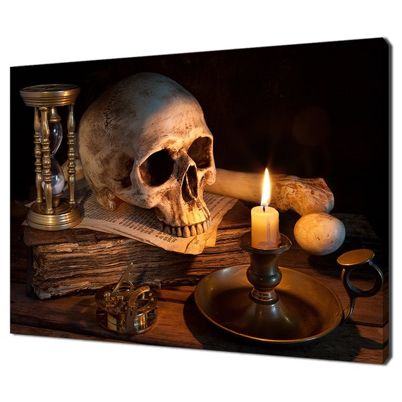 Inspirational skull hourglass book 3d Stereoview picture photo art print candle 