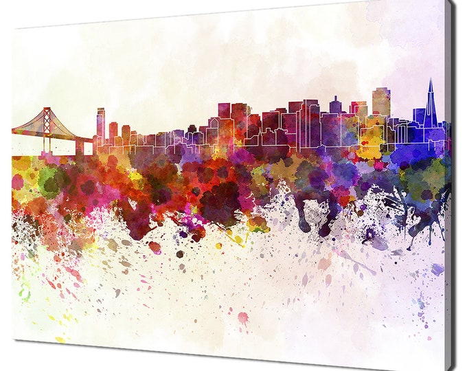 San Francisco Skyline Colourful Watercolour Painting Modern Design Home Decor Canvas Print Wall Art Picture Wall Hanging